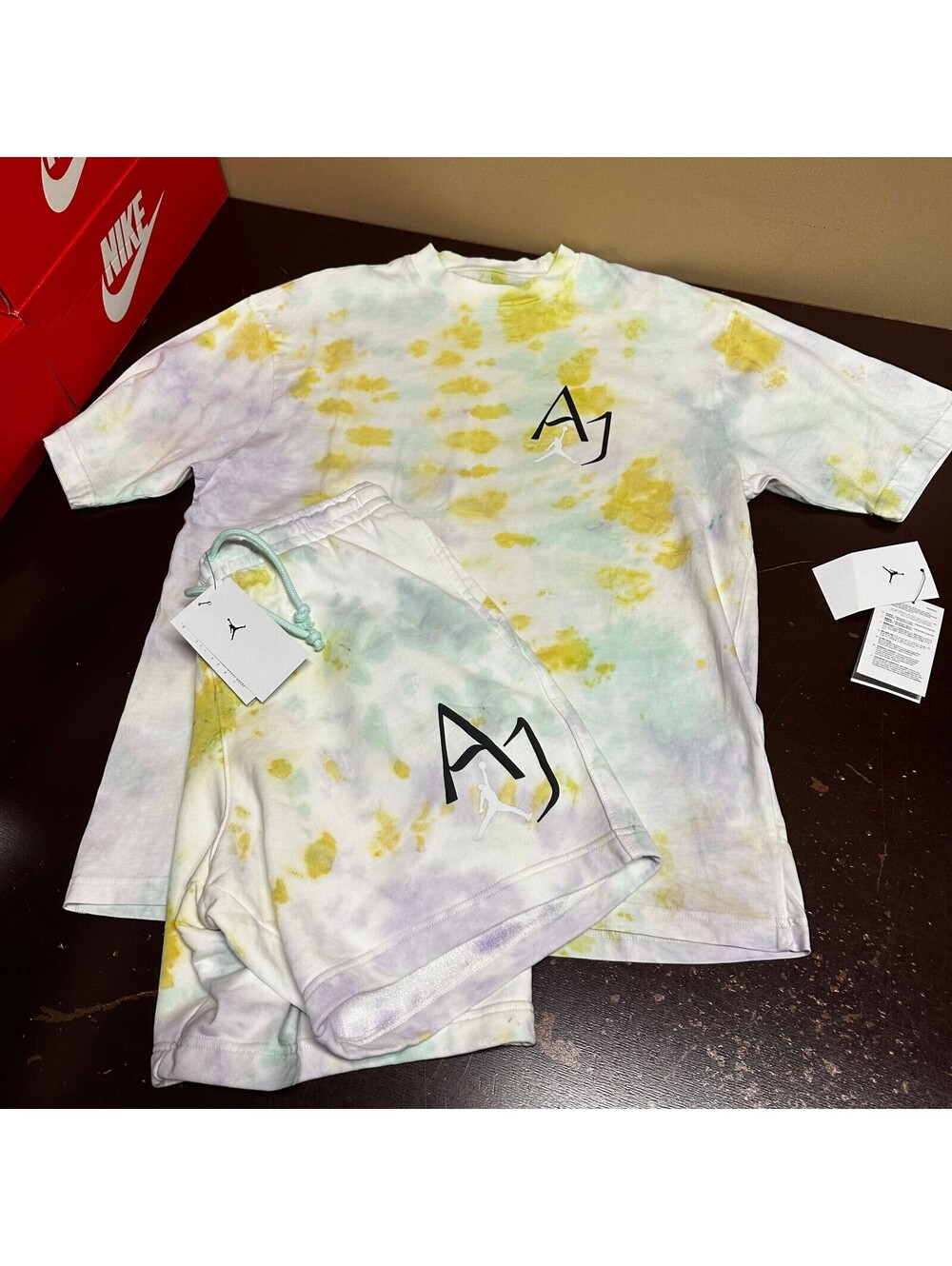 Jordan Mens Multicolor Tie Dye Pullover T Shirt & Shorts Set Size M L XL